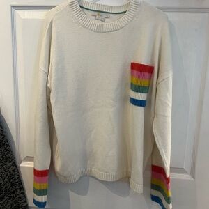 Boden Cream Sweater with Rainbow Stripes sz 12